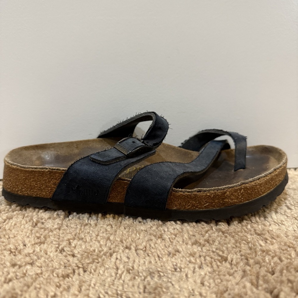 Papillio Birkenstock Shoes Womens Size 36 Black Thong Sandals Comfort Cork Sole